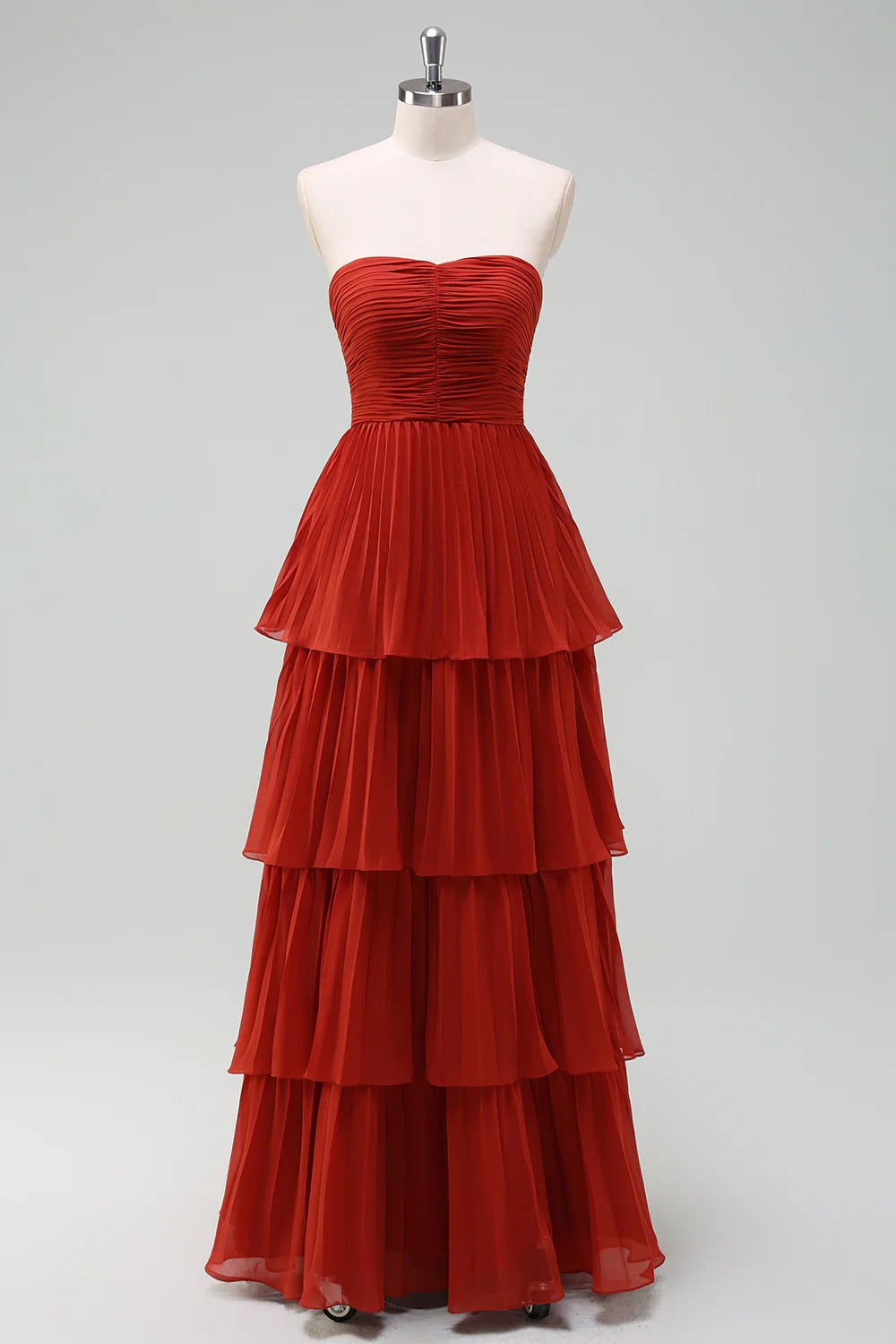 HEULORIA Strapless Tiered Pleated Chiffon Maxi Dress - Elegant Sleeveless Evening Gown ED-241