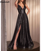 heuloria-Deep V-Neck Glitter A-Line Prom Dress with Slit-ed-198