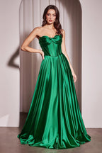 HEULORIA Strapless Sweetheart Satin Corset Prom Dress with Slit and Pockets ED-199