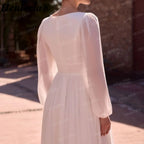 HEULORIA Elegant Deep V-Neck Chiffon Boho Wedding Dress with Long Bishop Sleeves & Slit AL-QK199