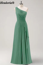 HEULORIA One-Shoulder Ruched Chiffon Bridesmaid Dress with Slit ED-959