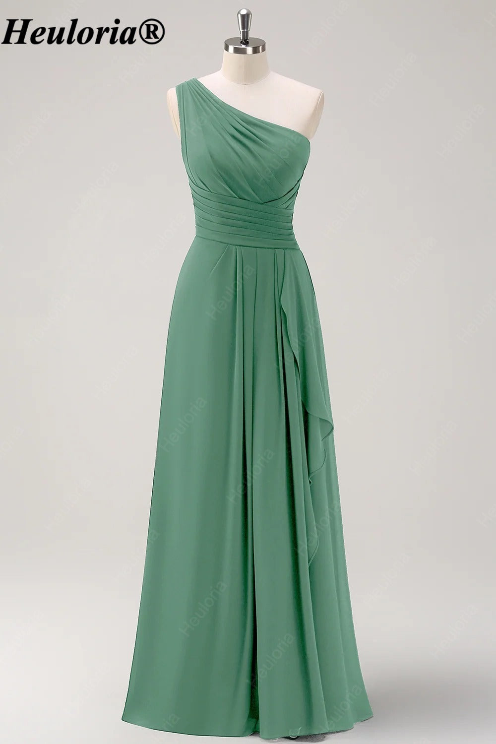 HEULORIA One-Shoulder Ruched Chiffon Bridesmaid Dress with Slit ED-959