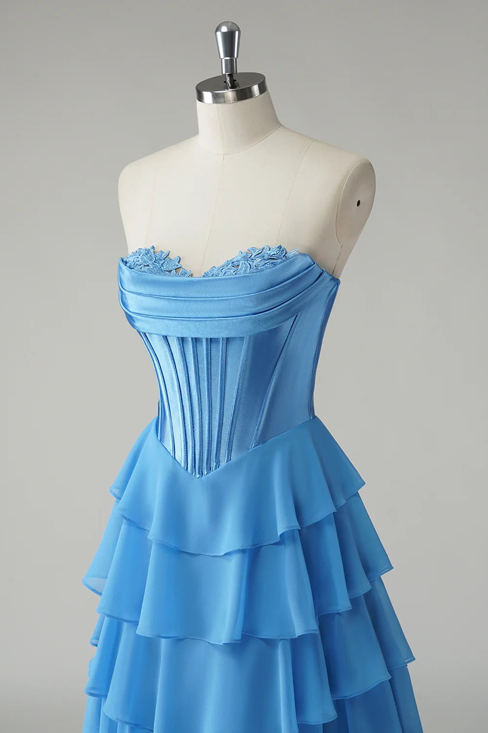 HEULORIA Strapless Corset Bodice Tiered Ruffle Evening Gown - Multi-Color prom dress ED-236