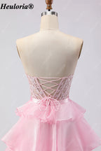 heuloria Strapless Lace Tiered Ruffle Prom Dress with Bow Waist ed-514