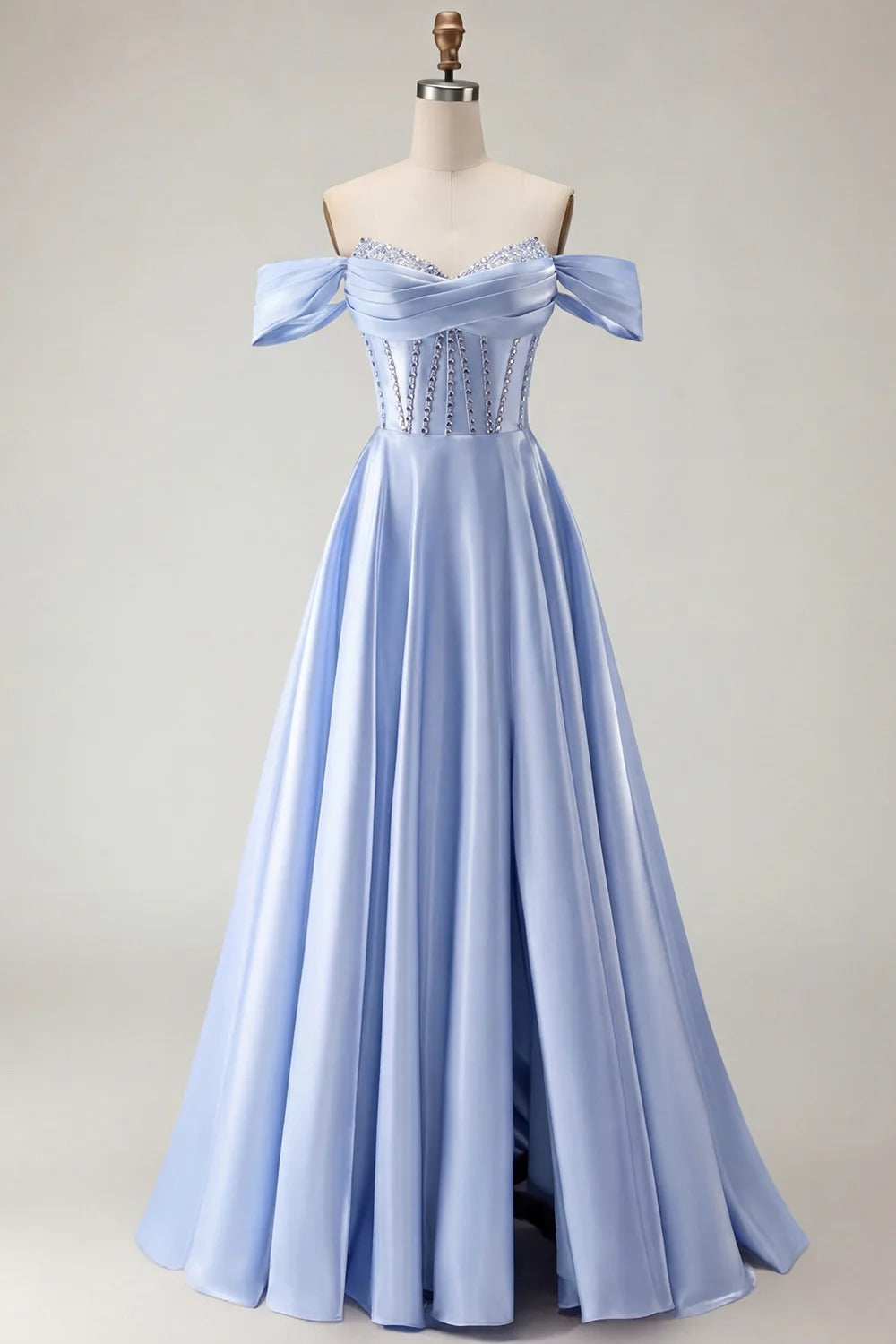 HEULORIA Off-the-Shoulder Sequin Beaded Satin Prom Dress with Slit & Corset Back ED-586