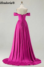 HEULORIA Off-the-Shoulder Satin A-Line Prom Dress with Slit ED-533