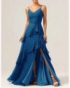 heuloria-dV-Neck Cascading Ruffle Bridesmaid Dress with Slit-ed-538