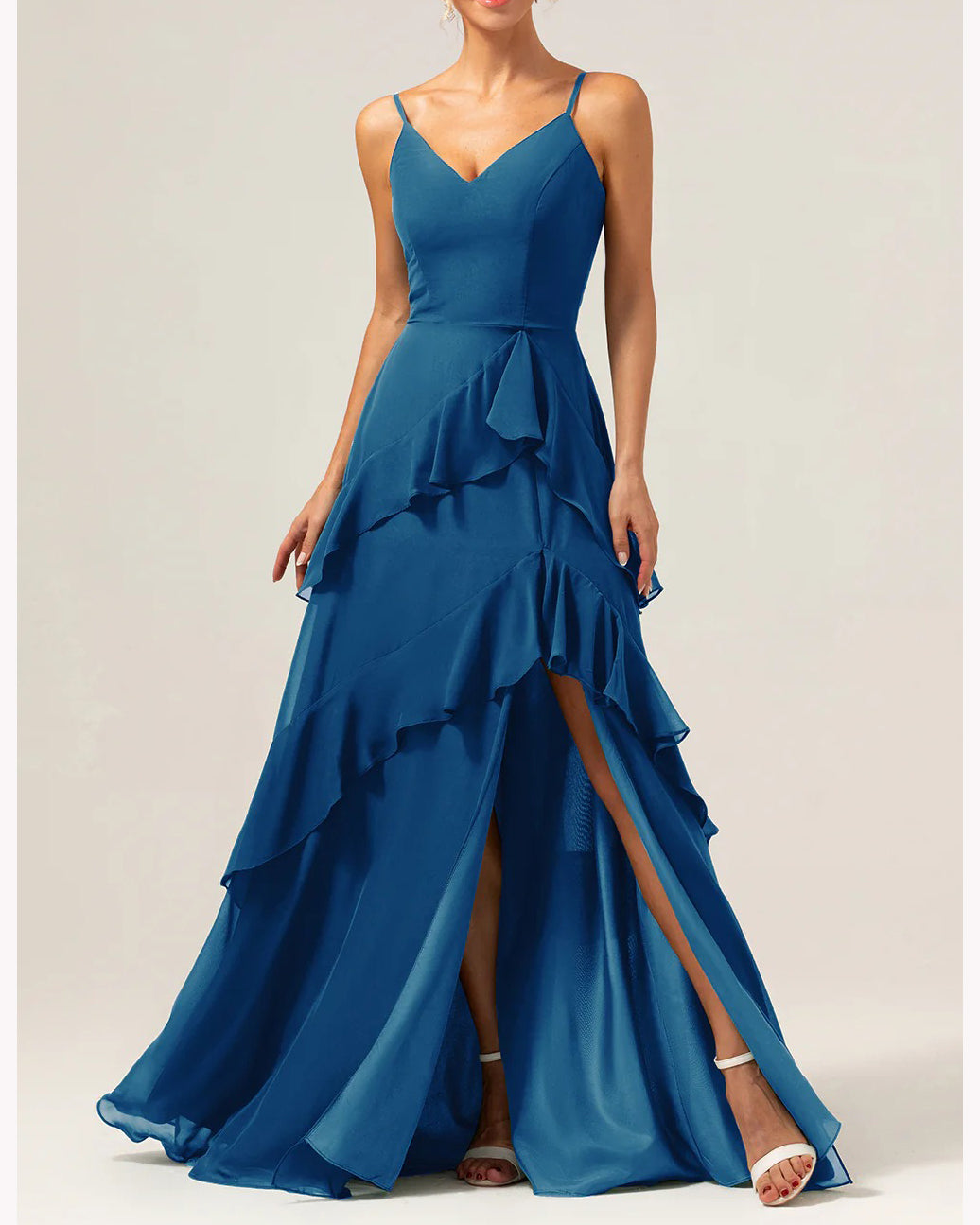 heuloria-dV-Neck Cascading Ruffle Bridesmaid Dress with Slit-ed-538