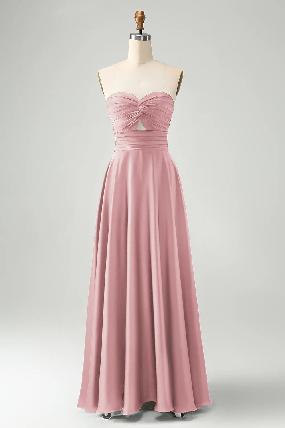 HEULORIA Strapless Twisted Knot Cut-Out Satin A-Line Floor-Length Bridesmaid & Evening Gown ED-265