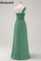 HEULORIA One-Shoulder Ruched Chiffon Bridesmaid Dress with Slit ED-959