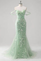 HEULORIA Enchanting Sky Blue 3D Floral Mermaid Prom Dress - Detachable Off-the-Shoulder Corset Evening Gown ED-350