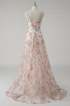 HEULORIA Enchanting Floral Embroidery Sequin A-Line Prom Dress with Spaghetti Straps & V-Neck ED-651