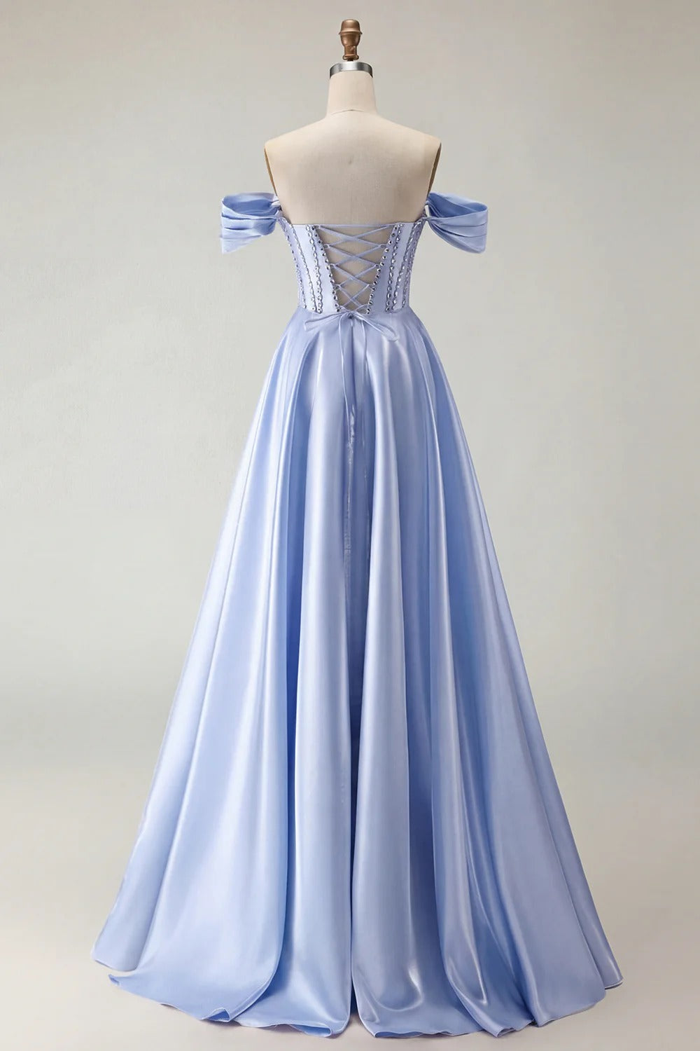 HEULORIA Off-the-Shoulder Sequin Beaded Satin Prom Dress with Slit & Corset Back ED-586