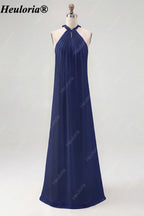 HEULORIA Halter Pleated Chiffon Bow Back Bridesmaid Dress ED-1101