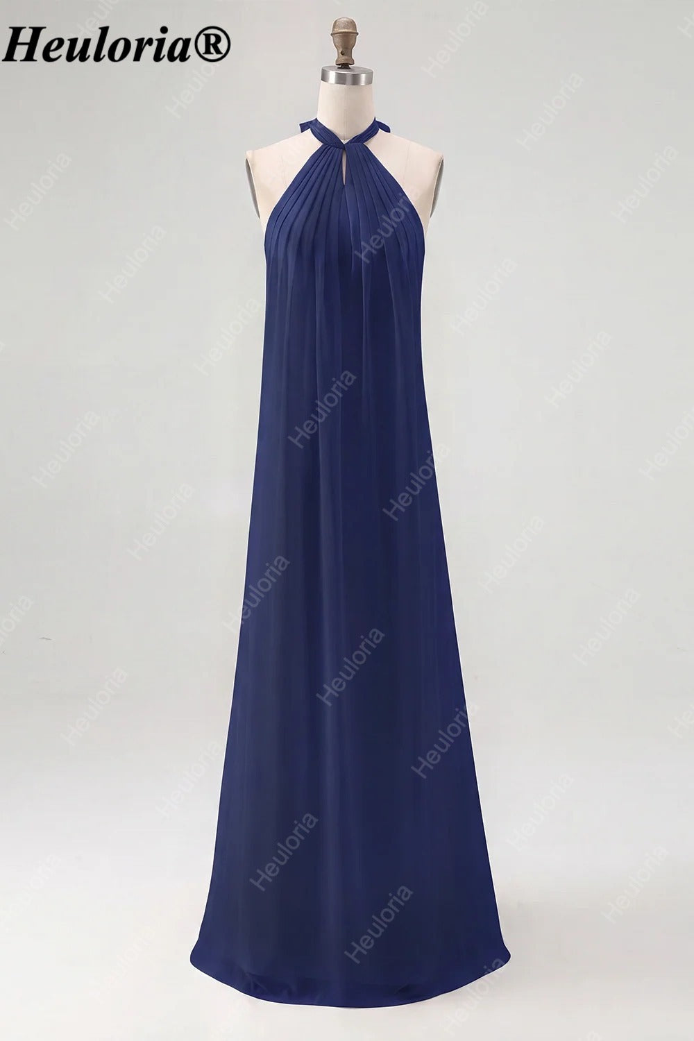 HEULORIA Halter Pleated Chiffon Bow Back Bridesmaid Dress ED-1101