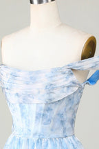 HEULORIA Ethereal Watercolor Floral Off-the-Shoulder Tiered Mini Dress ED-600