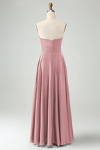 HEULORIA Strapless Twisted Knot Cut-Out Satin A-Line Floor-Length Bridesmaid & Evening Gown ED-265