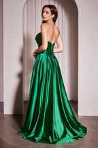 HEULORIA Strapless Sweetheart Satin Corset Prom Dress with Slit and Pockets ED-199