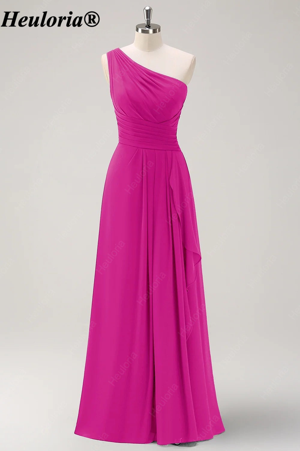 HEULORIA One-Shoulder Ruched Chiffon Bridesmaid Dress with Slit ED-959