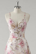 HEULORIA Enchanting Floral Embroidery Sequin A-Line Prom Dress with Spaghetti Straps & V-Neck ED-651