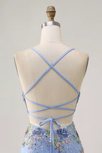 HEULORIA Floral Embroidered Sequin Bodycon Mini Dress with Sheer Mesh Cut-outs and Lace-Up Back ED-597