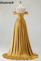 HEULORIA Off-the-Shoulder Satin A-Line Prom Dress with Slit ED-533