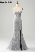 HEULORIA Strapless Sweetheart Lace Corset Prom Dress with Slit ED-369