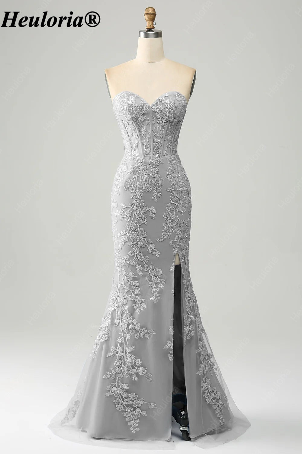 HEULORIA Strapless Sweetheart Lace Corset Prom Dress with Slit ED-369