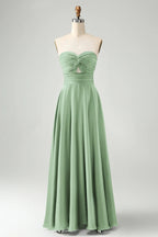 HEULORIA Strapless Twisted Knot Cut-Out Satin A-Line Floor-Length Bridesmaid & Evening Gown ED-265