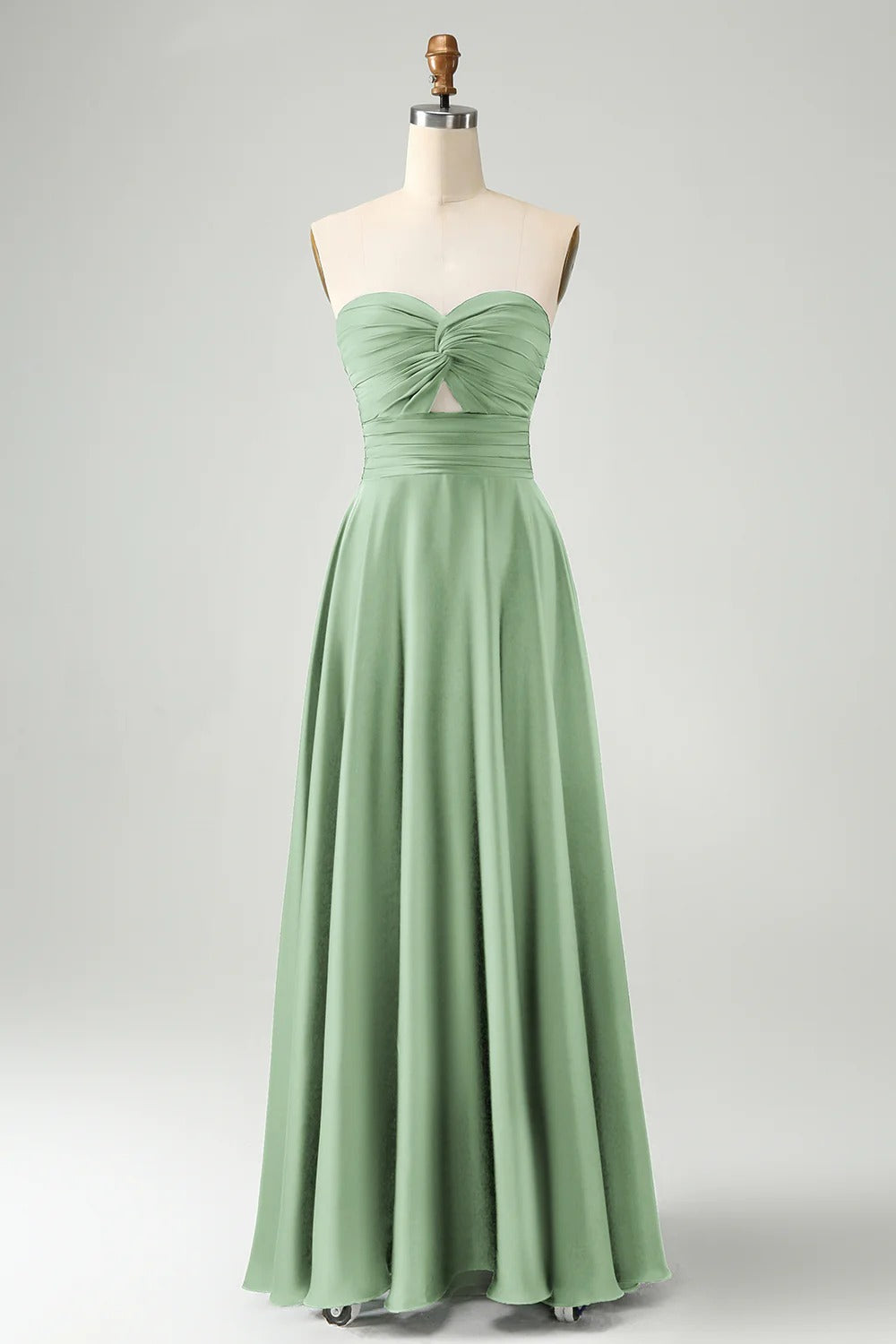 HEULORIA Strapless Twisted Knot Cut-Out Satin A-Line Floor-Length Bridesmaid & Evening Gown ED-265