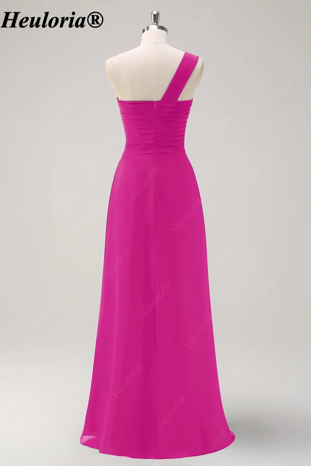 HEULORIA One-Shoulder Ruched Chiffon Bridesmaid Dress with Slit ED-959