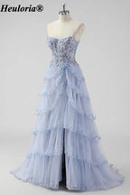 HEULORIA Sequin Lace Tiered Tulle Prom Dress with Spaghetti Straps ED-577