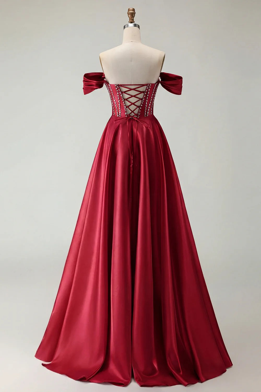 HEULORIA Off-the-Shoulder Sequin Beaded Satin Prom Dress with Slit & Corset Back ED-586
