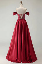 HEULORIA Off-the-Shoulder Sequin Beaded Satin Prom Dress with Slit & Corset Back ED-586