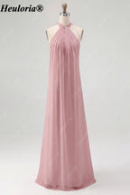 HEULORIA Halter Pleated Chiffon Bow Back Bridesmaid Dress ED-1101