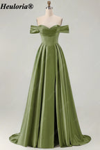 HEULORIA Off-the-Shoulder Satin A-Line Prom Dress with Slit ED-533