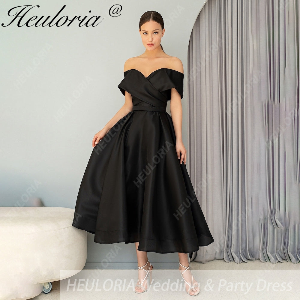 HEULORIA short evening dress off shoulder satin party dress homecoming dress ED-3 Image principale du produit