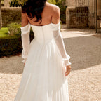 HEULORIA Elegant Off-the-Shoulder Long Sleeve Crepe A-Line Wedding Dress with Basque Waist AL-QK205