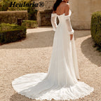 HEULORIA Elegant Off-the-Shoulder Long Sleeve Crepe A-Line Wedding Dress with Basque Waist AL-QK205