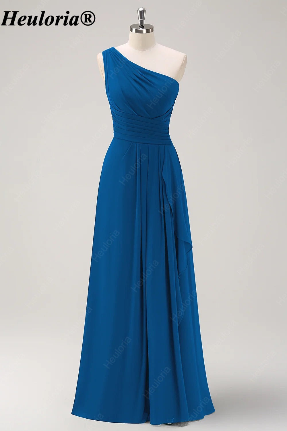 HEULORIA One-Shoulder Ruched Chiffon Bridesmaid Dress with Slit ED-959
