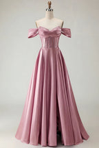 HEULORIA Off-the-Shoulder Sequin Beaded Satin Prom Dress with Slit & Corset Back ED-586
