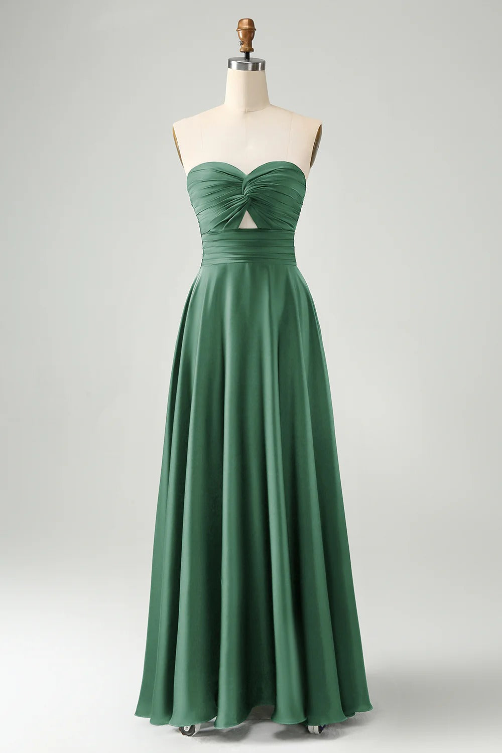 HEULORIA Strapless Twisted Knot Cut-Out Satin A-Line Floor-Length Bridesmaid & Evening Gown ED-265