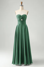 HEULORIA Strapless Twisted Knot Cut-Out Satin A-Line Floor-Length Bridesmaid & Evening Gown ED-265