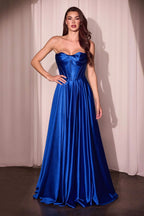 HEULORIA Strapless Sweetheart Satin Corset Prom Dress with Slit and Pockets ED-199