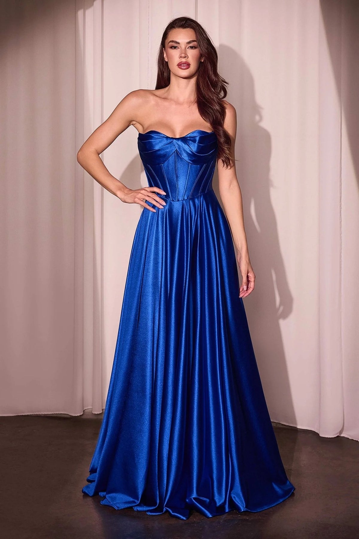 HEULORIA Strapless Sweetheart Satin Corset Prom Dress with Slit and Pockets ED-199