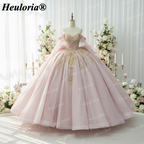 Pink and Gold Beaded Off-Shoulder Quinceañera Ball Gown BA-49