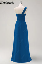 HEULORIA One-Shoulder Ruched Chiffon Bridesmaid Dress with Slit ED-959