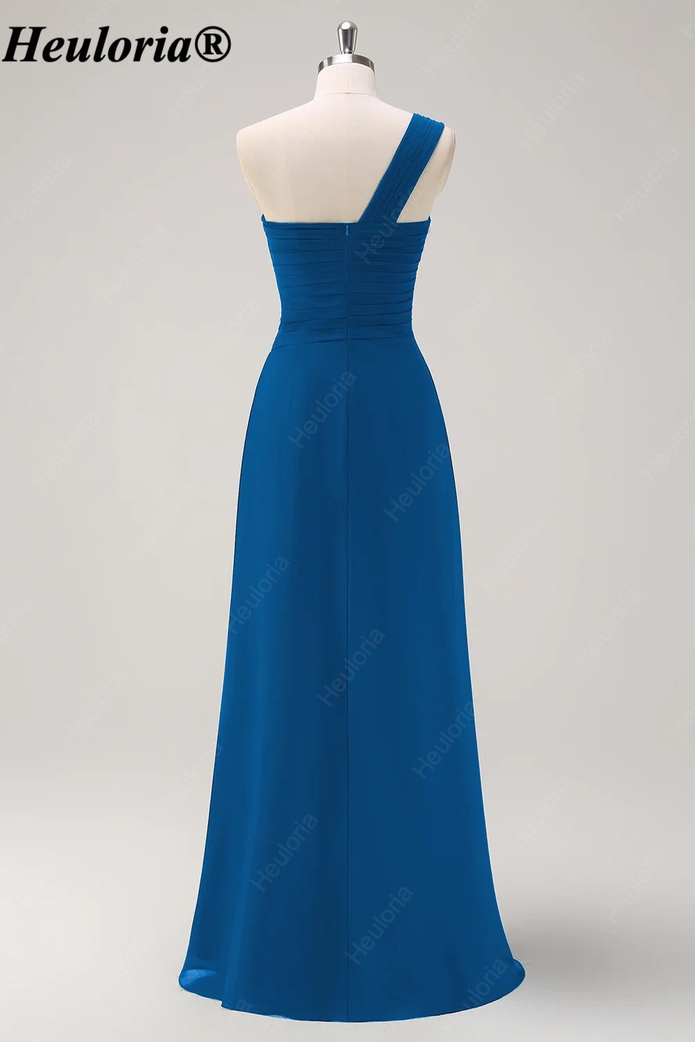 HEULORIA One-Shoulder Ruched Chiffon Bridesmaid Dress with Slit ED-959
