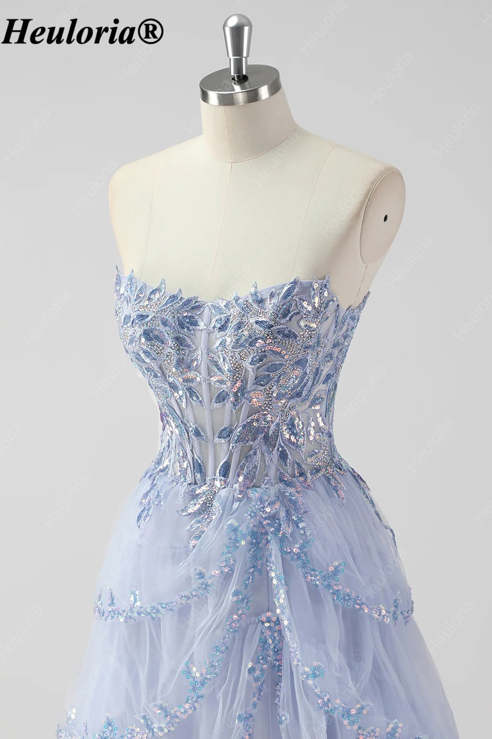 HEULORIA Sequin Lace Tiered Tulle Prom Dress with Spaghetti Straps ED-577