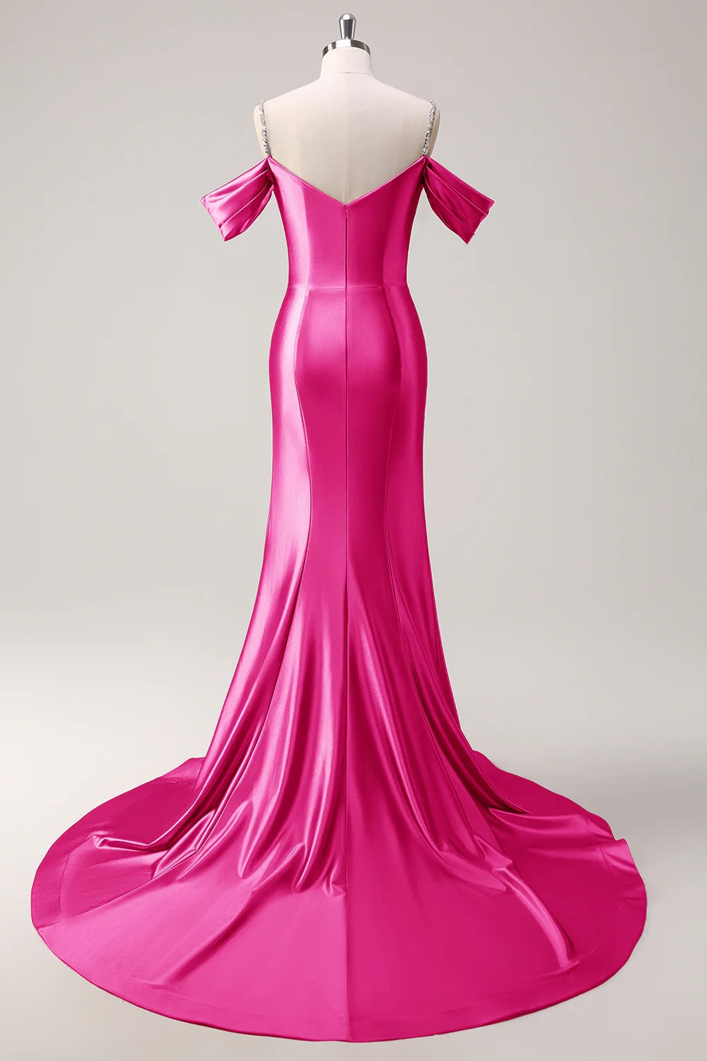 HEULORIA Elegant Ruched Satin Mermaid Evening Gown with Crystal Embellished Straps & Off-the-Shoulder Sleeves ED-349